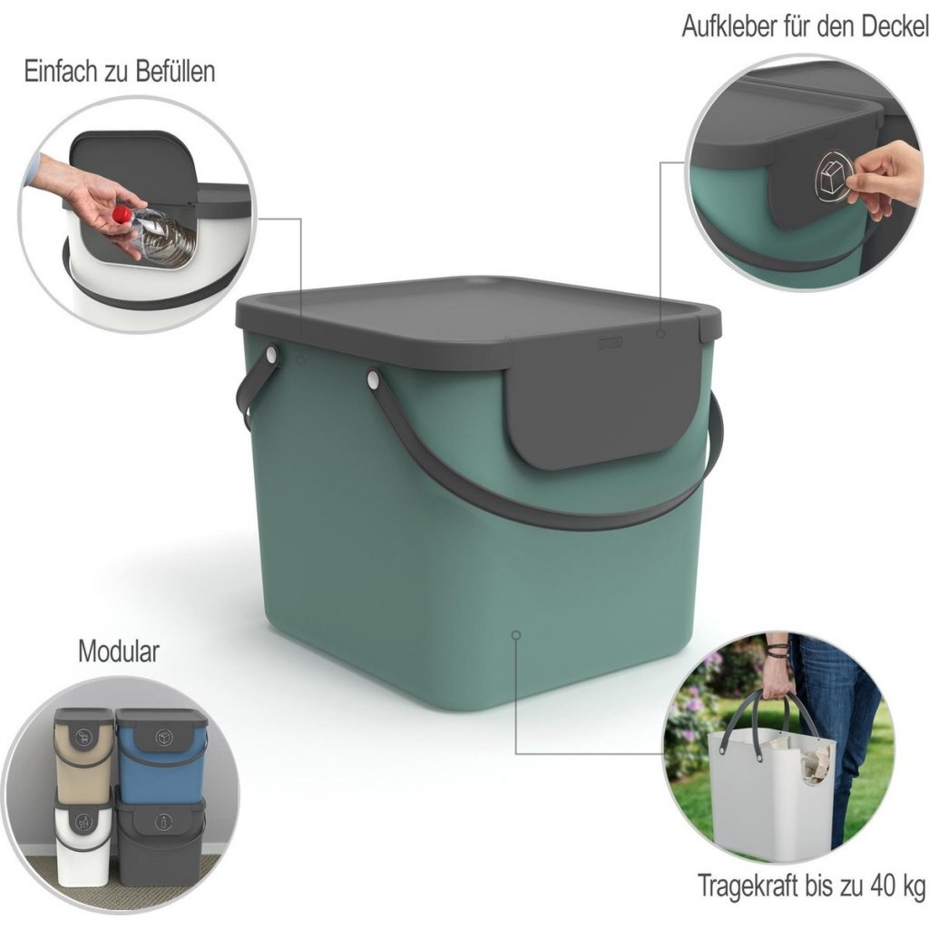 Rotho Albula Afvalscheider 40L Groen/Antraciet